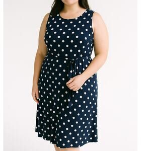 2/$30 Ralph Lauren Fit and Flare Midi Dress Sleeveless Polka Dot Blue Women's 8